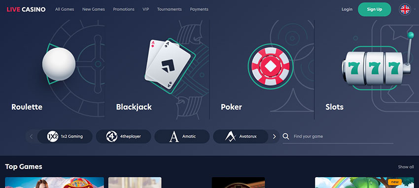 The casino’s homepage