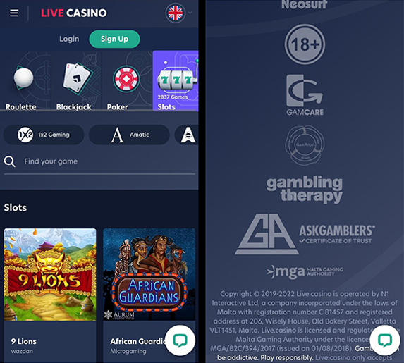 The mobile casino homepage