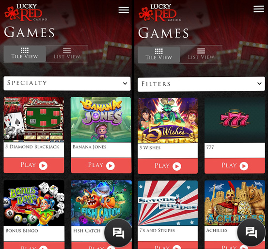 Games in the lobby of the mobile casino