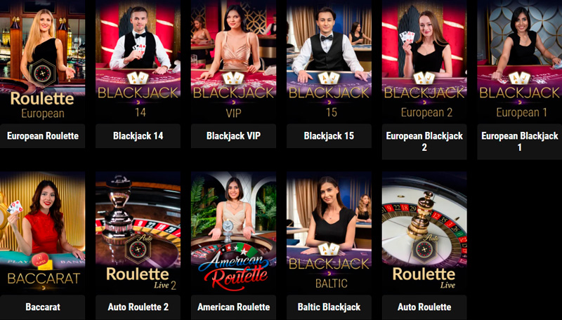 The catalog of live dealer games