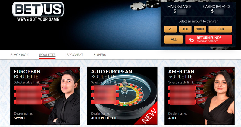 Live casino section