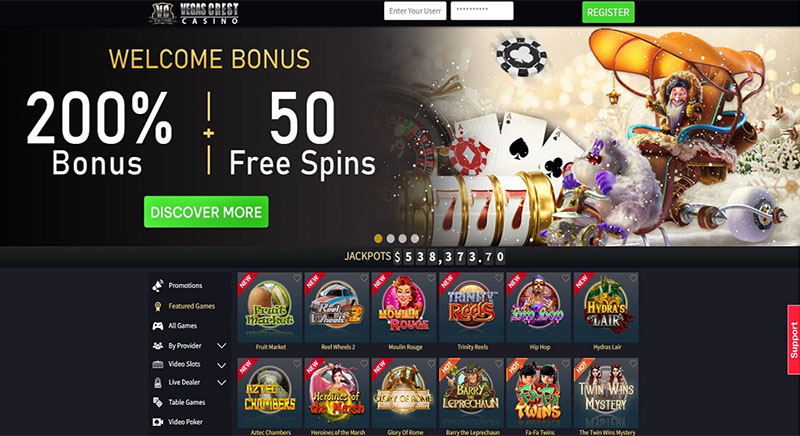 The casino homepage