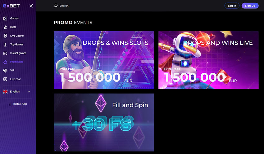 Page with bonuses for new and regular customers