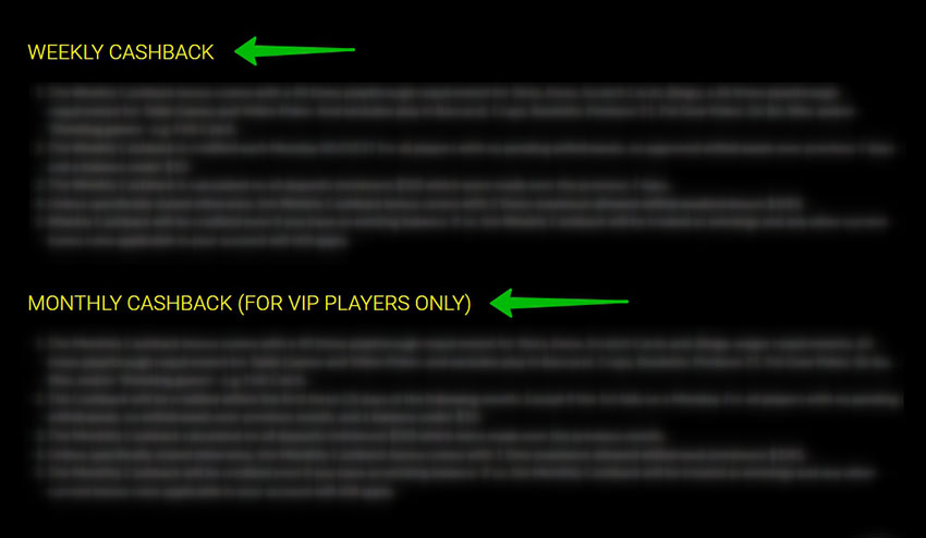 Cashback at the casino