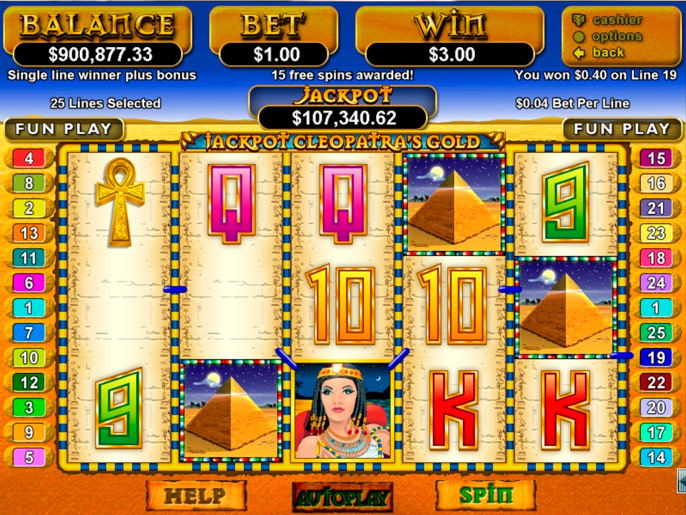 Major jackpot prizes can be won on RTG's Jackpot Cleopatra's Gold slot