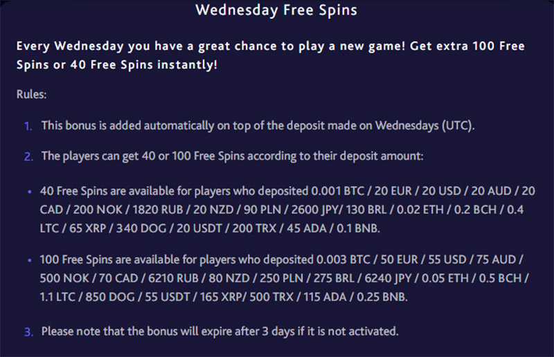 Free spins in a Bitcoin casino for a deposit